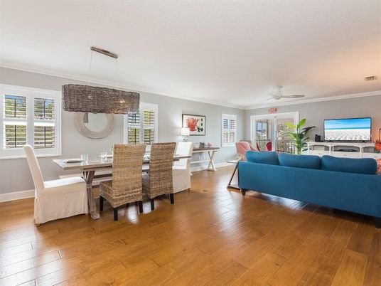 Dining room, Interior, Living room, Pendant Lights, Wood Texture Flooring