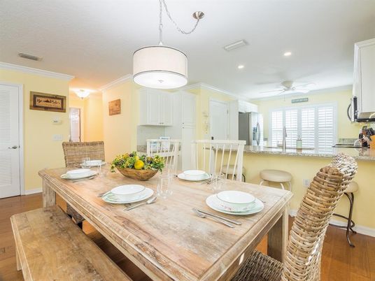 Dining room, Interior, Kitchen, Recessed Lighting, Wood Texture Flooring