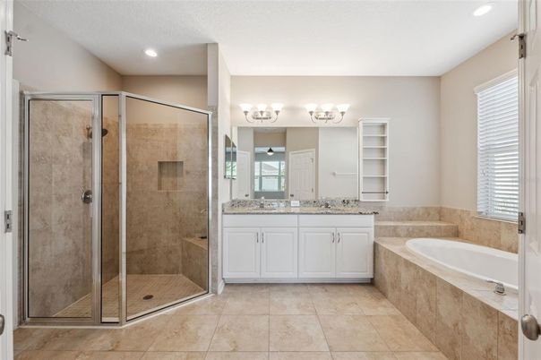 Bathroom, Dual Sink Vanities, Glass Shower, Interior, Recessed Lighting