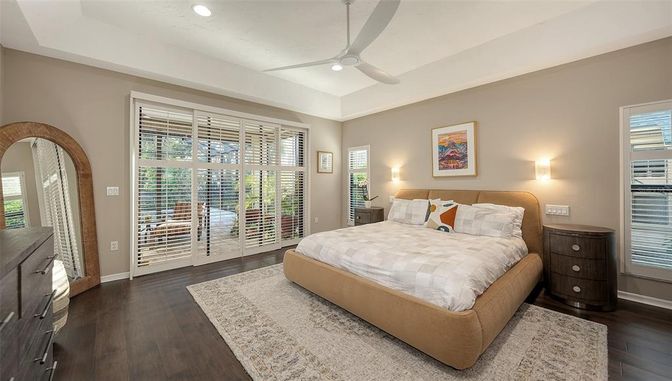 Bedroom, Interior, Recessed Lighting, Wood Texture Flooring