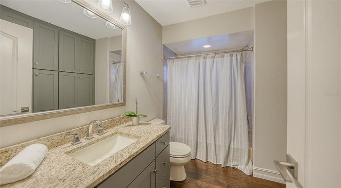 Bathroom, Interior, Recessed Lighting, Wood Texture Flooring