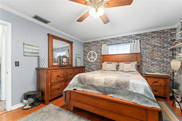 Bedroom, Interior, Stone Walls, Wood Texture Flooring
