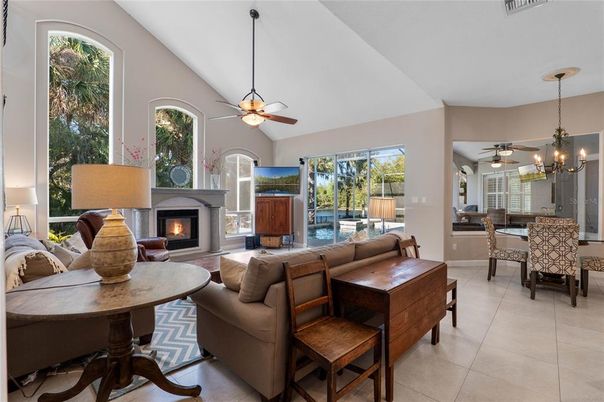 Chandelier, Dining room, Fireplace, Interior, Living room, Pendant Lights