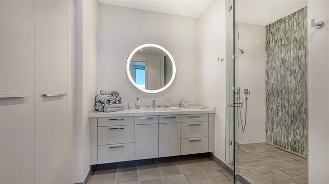 Bathroom, Dual Sink Vanities, Glass Shower, Interior