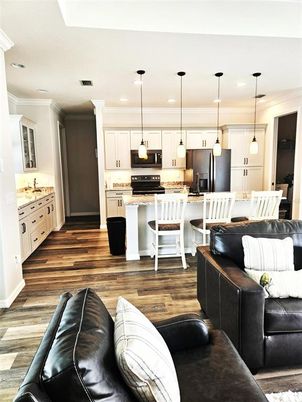 Interior, Kitchen, Living room, Pendant Lights, Recessed Lighting, Stainless Steel Appliances, Wood Texture Flooring