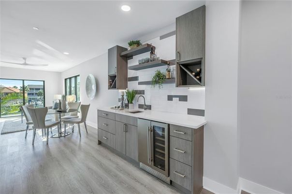Dining room, Interior, Kitchen, Recessed Lighting, Wood Texture Flooring
