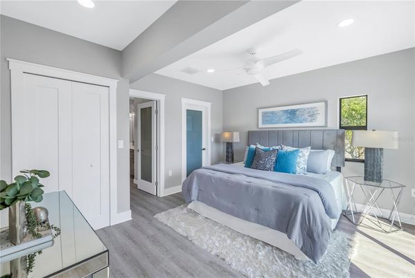 Bedroom, Interior, Recessed Lighting, Wood Texture Flooring
