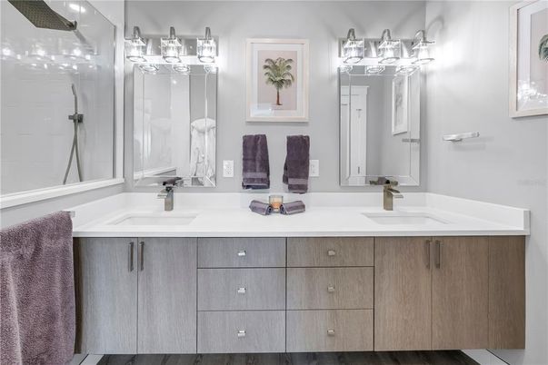 Bathroom, Dual Sink Vanities, Glass Shower, Interior