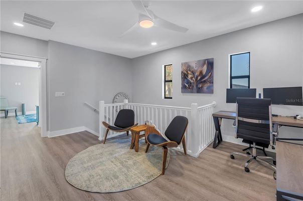 Home Office, Interior, Recessed Lighting, Wood Texture Flooring