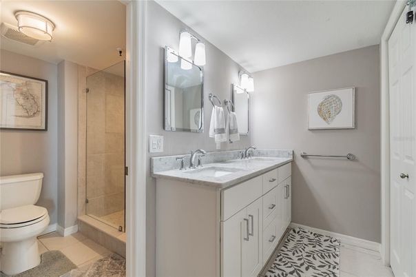 Bathroom, Dual Sink Vanities, Glass Shower, Interior