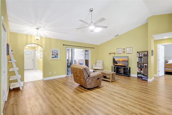 Fireplace, Interior, Living room, Pendant Lights, Wood Texture Flooring