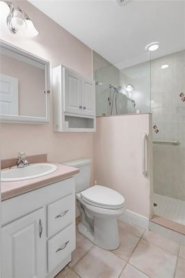 Bathroom, Glass Shower, Interior, Recessed Lighting