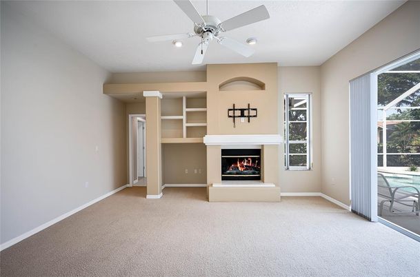 Empty room, Fireplace, Interior, Recessed Lighting