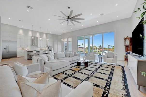 Interior, Kitchen, Living room, Pendant Lights, Recessed Lighting, Wood Texture Flooring