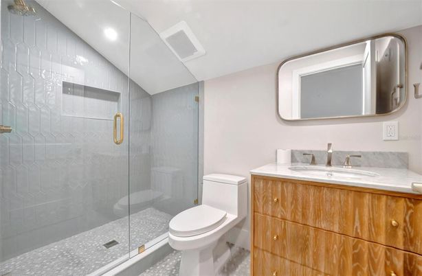 Bathroom, Glass Shower, Interior, Recessed Lighting