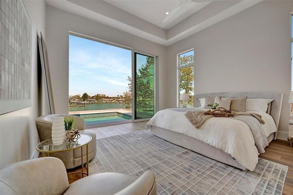 Bedroom, Interior, Recessed Lighting, Water, Wood Texture Flooring