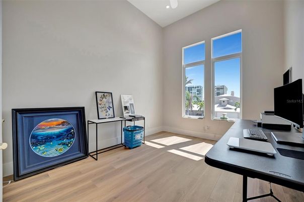 Home Office, Interior, Recessed Lighting, Wood Texture Flooring