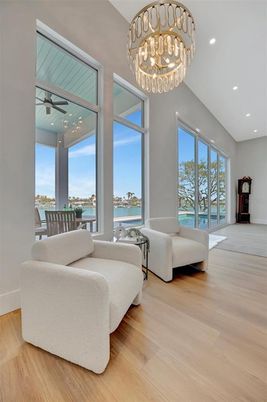Chandelier, Interior, Living room, Recessed Lighting, Water, Wood Texture Flooring