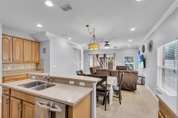 Dining room, Interior, Kitchen, Living room, Pendant Lights, Recessed Lighting