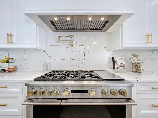 Interior, Kitchen, Marble Walls, Stainless Steel Appliances