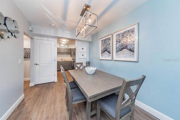 Dining room, Interior, Kitchen, Pendant Lights, Wood Texture Flooring