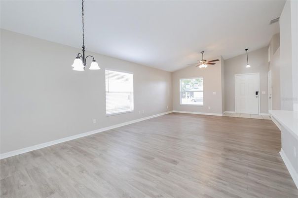 Empty room, Interior, Pendant Lights, Wood Texture Flooring