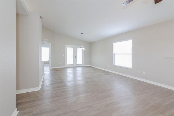 Empty room, Interior, Pendant Lights, Wood Texture Flooring