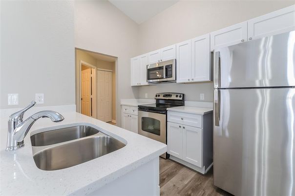 Interior, Kitchen, Stainless Steel Appliances, Wood Texture Flooring