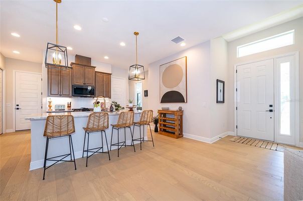 Interior, Kitchen, Pendant Lights, Recessed Lighting, Wood Texture Flooring