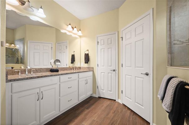 Bathroom, Dual Sink Vanities, Interior, Wood Texture Flooring