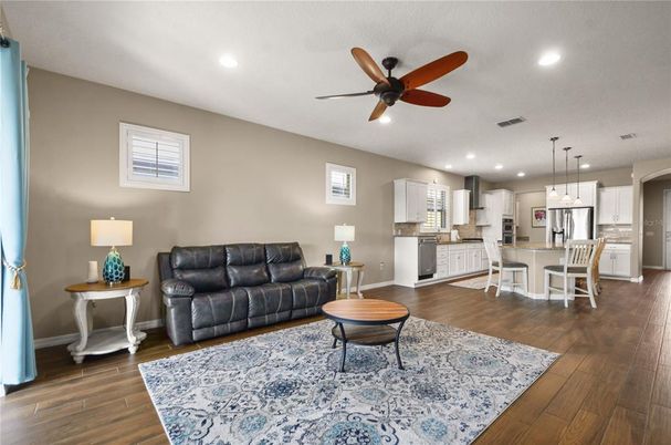 Interior, Kitchen, Living room, Pendant Lights, Recessed Lighting, Wood Texture Flooring