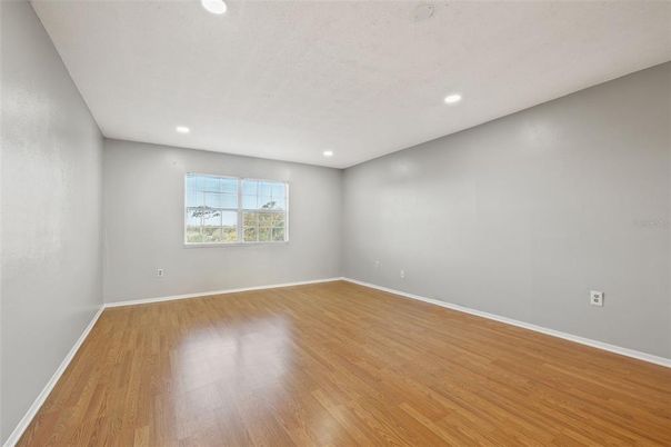 Empty room, Interior, Pendant Lights, Recessed Lighting, Wood Texture Flooring