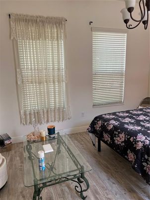 Bedroom, Chandelier, Home Office, Interior, Wood Texture Flooring