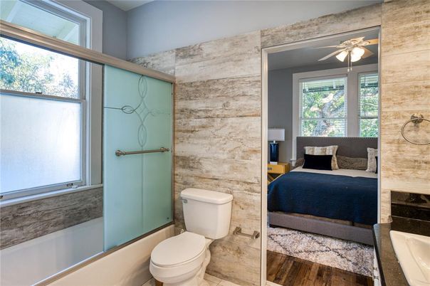 Bathroom, Bedroom, Interior, Stone Walls, Wood Texture Flooring