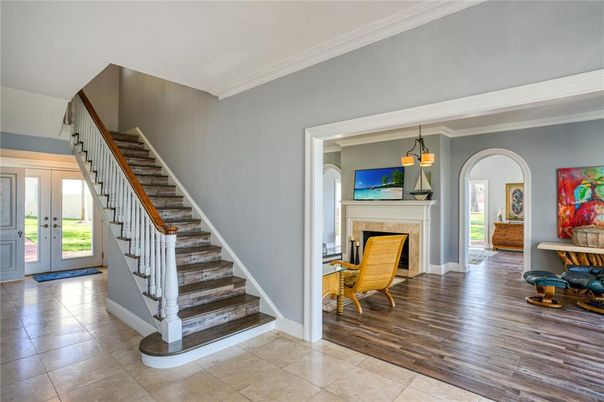 Fireplace, Interior, Pendant Lights, Wood Texture Flooring