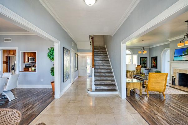 Fireplace, Interior, Pendant Lights, Wood Texture Flooring