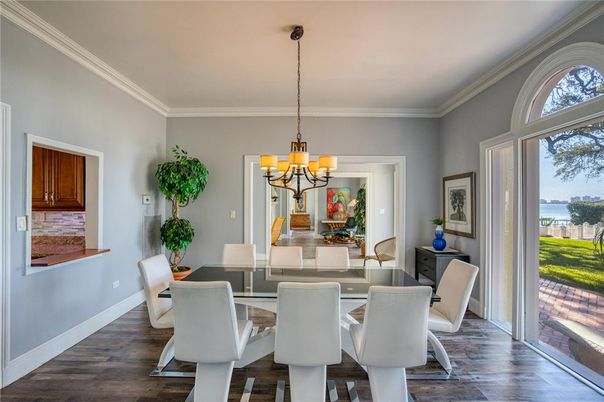 Chandelier, Dining room, Interior, Wood Texture Flooring