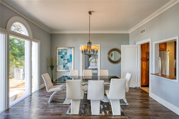 Chandelier, Dining room, Interior, Wood Texture Flooring