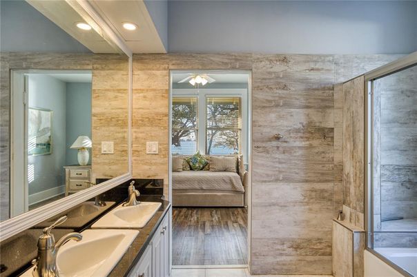 Bathroom, Interior, Recessed Lighting, Wood Texture Flooring