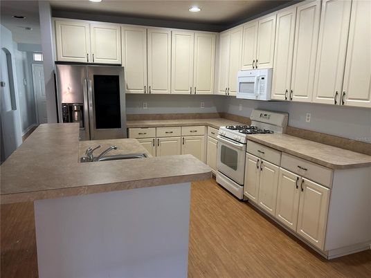 Interior, Kitchen, Recessed Lighting, Wood Texture Flooring