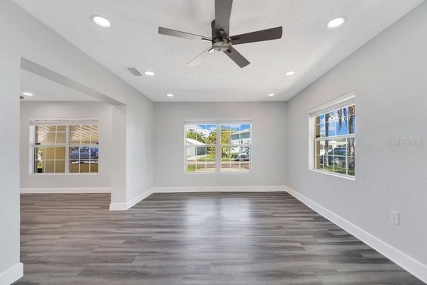 Empty room, Interior, Recessed Lighting, Wood Texture Flooring
