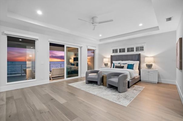 Bedroom, Interior, Recessed Lighting, Water, Wood Texture Flooring