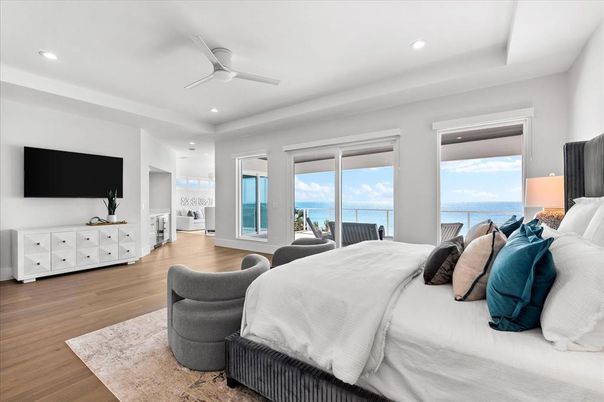Bedroom, Interior, Recessed Lighting, Water, Wood Texture Flooring