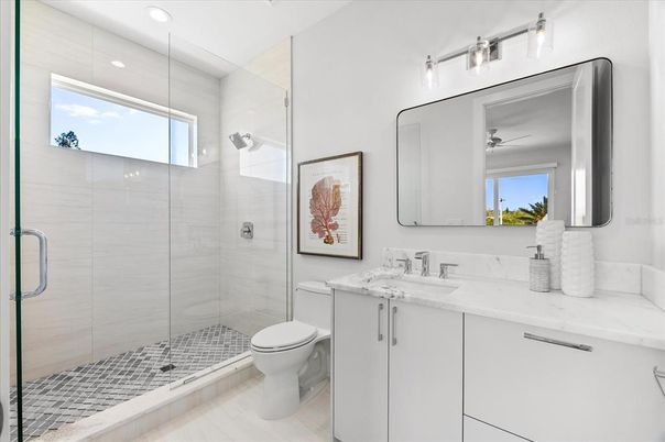 Bathroom, Glass Shower, Interior, Recessed Lighting