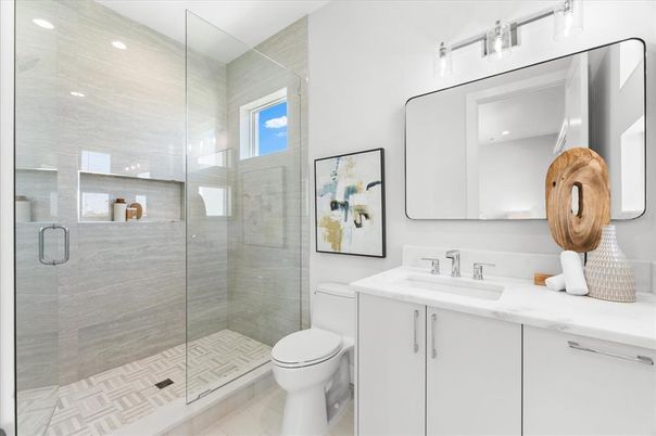 Bathroom, Glass Shower, Interior, Recessed Lighting