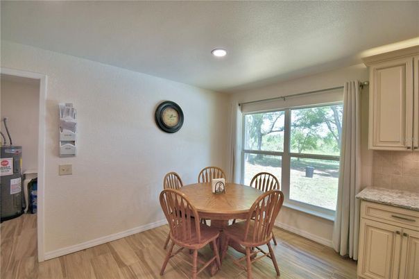 Dining room, Interior, Recessed Lighting, Wood Texture Flooring
