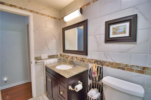 Bathroom, Interior, Marble Walls, Wood Texture Flooring