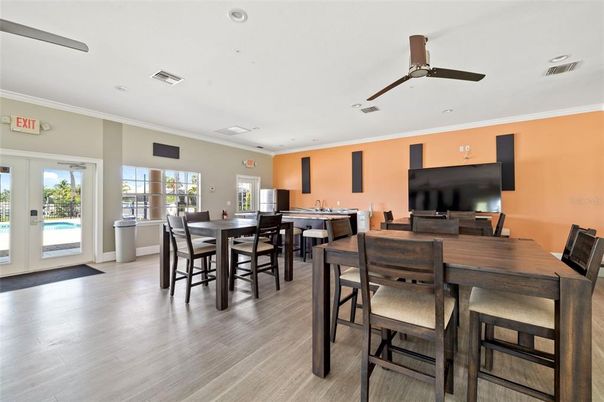 Dining room, Interior, Recessed Lighting, Wood Texture Flooring