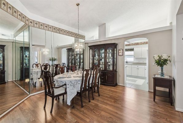 Chandelier, Dining room, Interior, Pendant Lights, Wood Texture Flooring