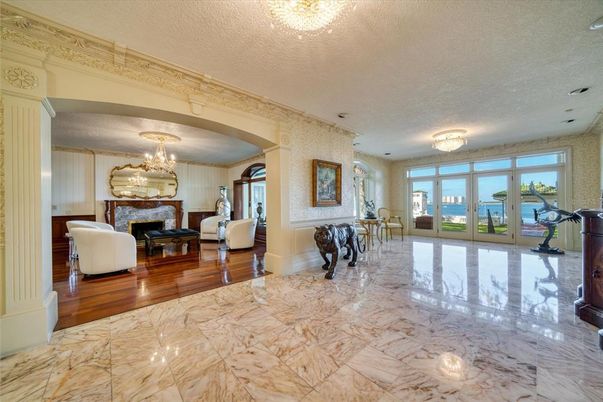 Chandelier, Fireplace, Interior, Living room, Marble, Wood Texture Flooring